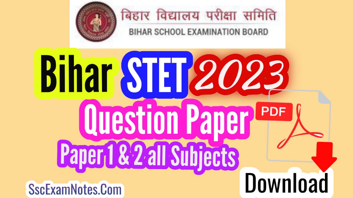 Bihar Stet Question Paper Pdf Download With Solution